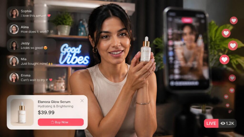 Shoppertainment live shopping interaktív termékmegjelöléssel